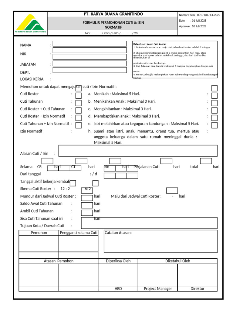 Form Cuti Roster | PDF