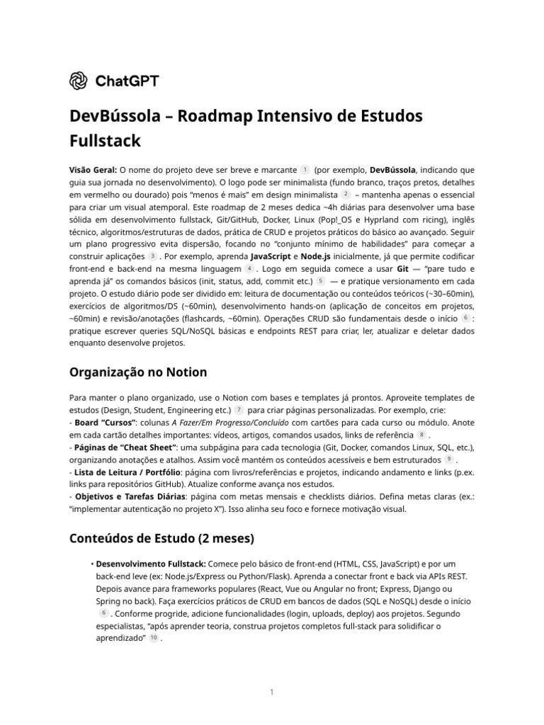 Roadmap Intensivo para Desenvolvimento Fullstack | PDF | Script Java ...
