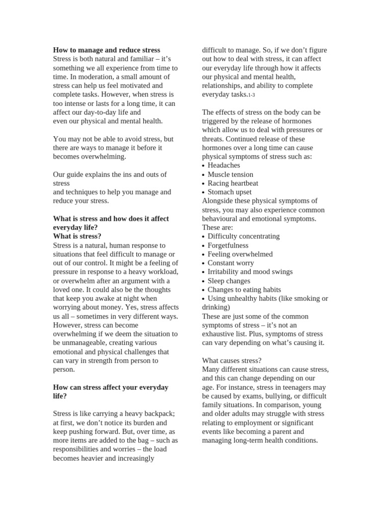 Effective Stress Management Techniques | PDF | Cost Of Living | Stress ...