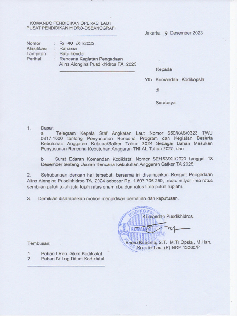 Rengiat Alins Pusdikhidros 2025 | PDF