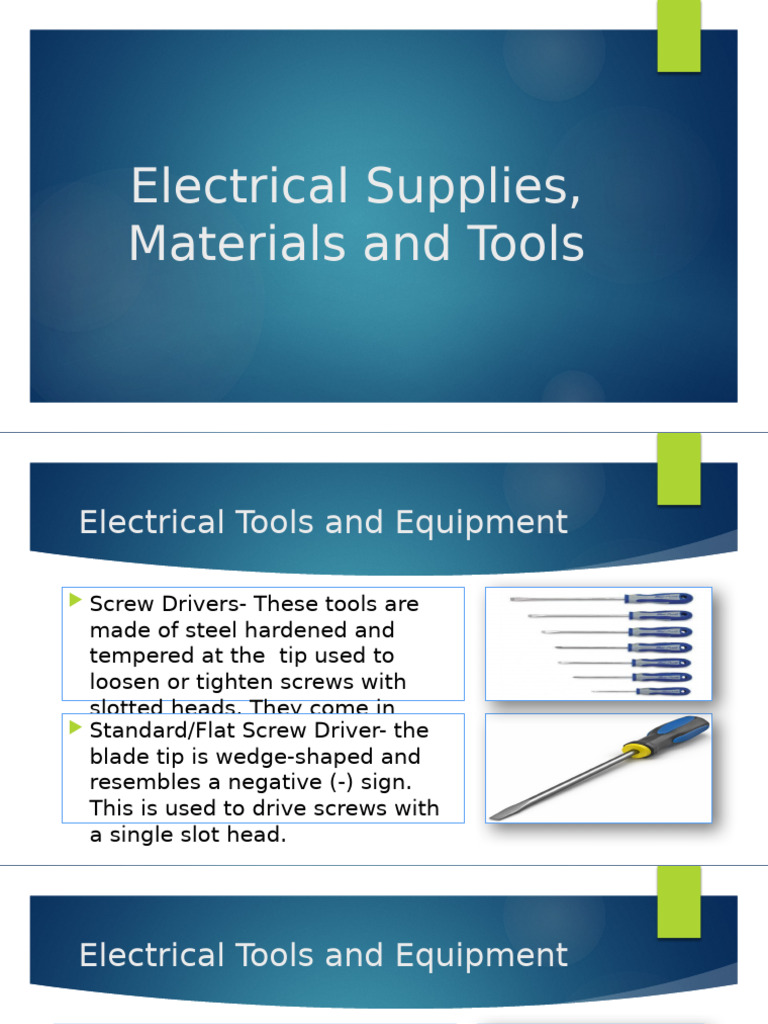 Essential Electrical Tools and Supplies | PDF | Screw | Electrical ...