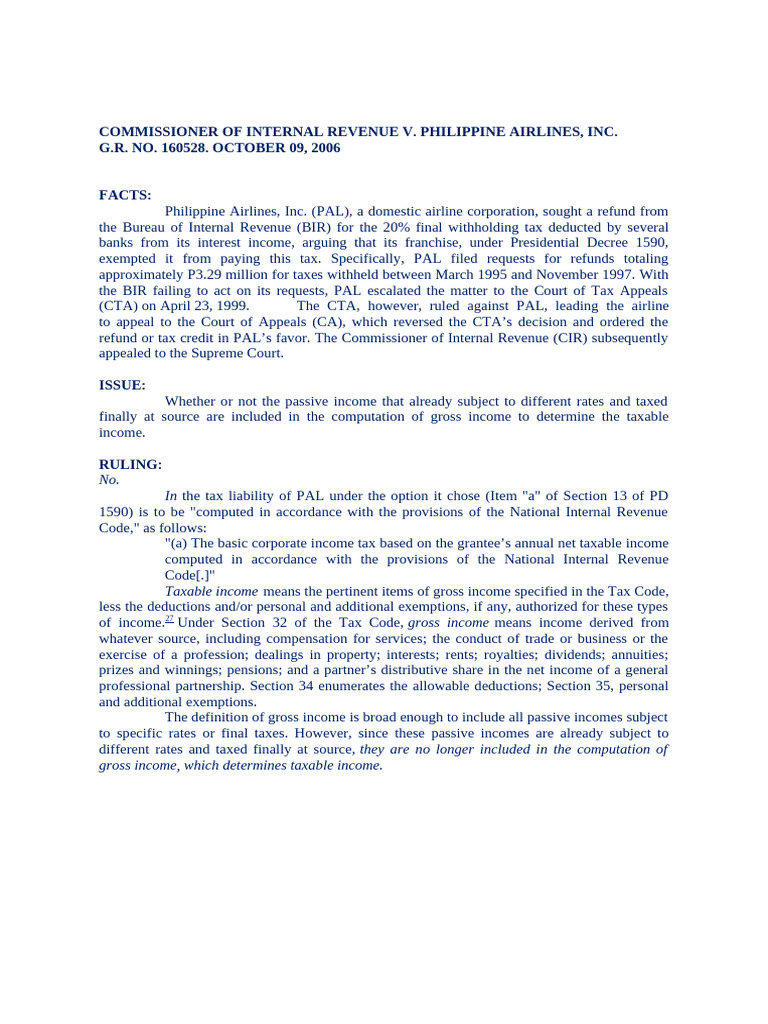 Tax Exemption Dispute: PAL vs. BIR | PDF | Cost Of Living | Taxes