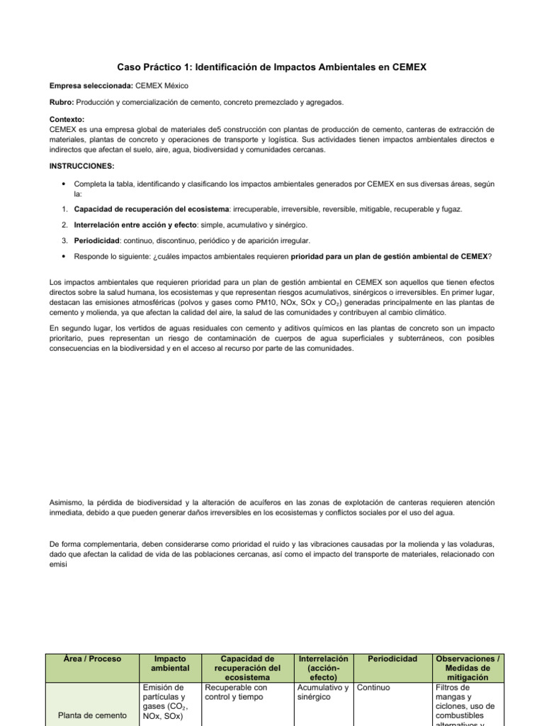 Caso Practico CEMEX | PDF | Entorno natural | Hormigón