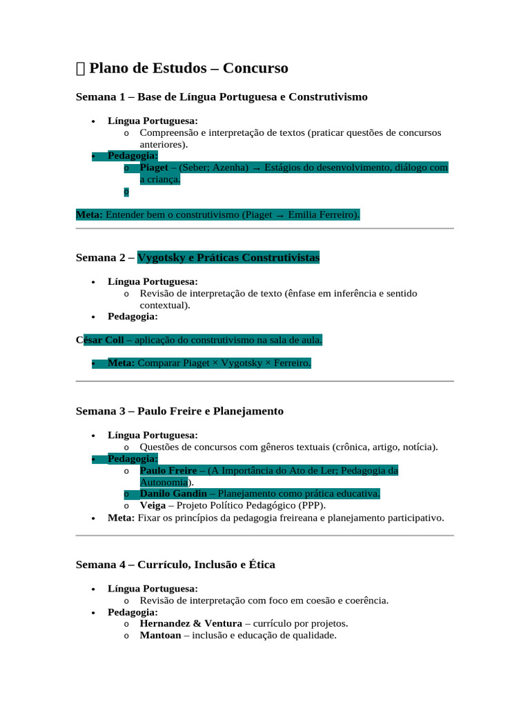Plano de Estudos para Concursos Educacionais | PDF | Pedagogia ...