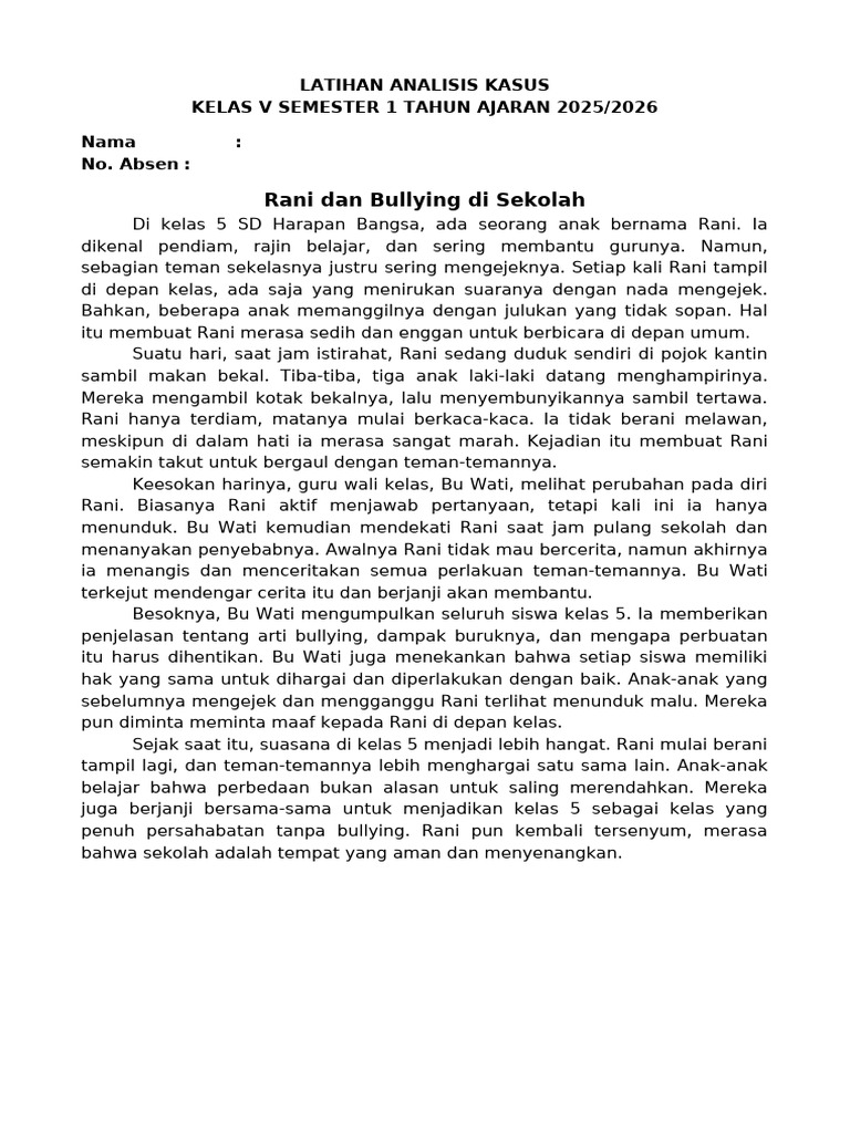 Rani dan Pembelajaran Anti-Bullying | PDF