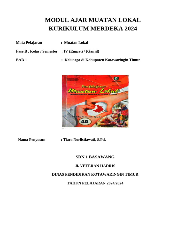 Modul Ajar Kumer Mulok Kelas 4 | PDF