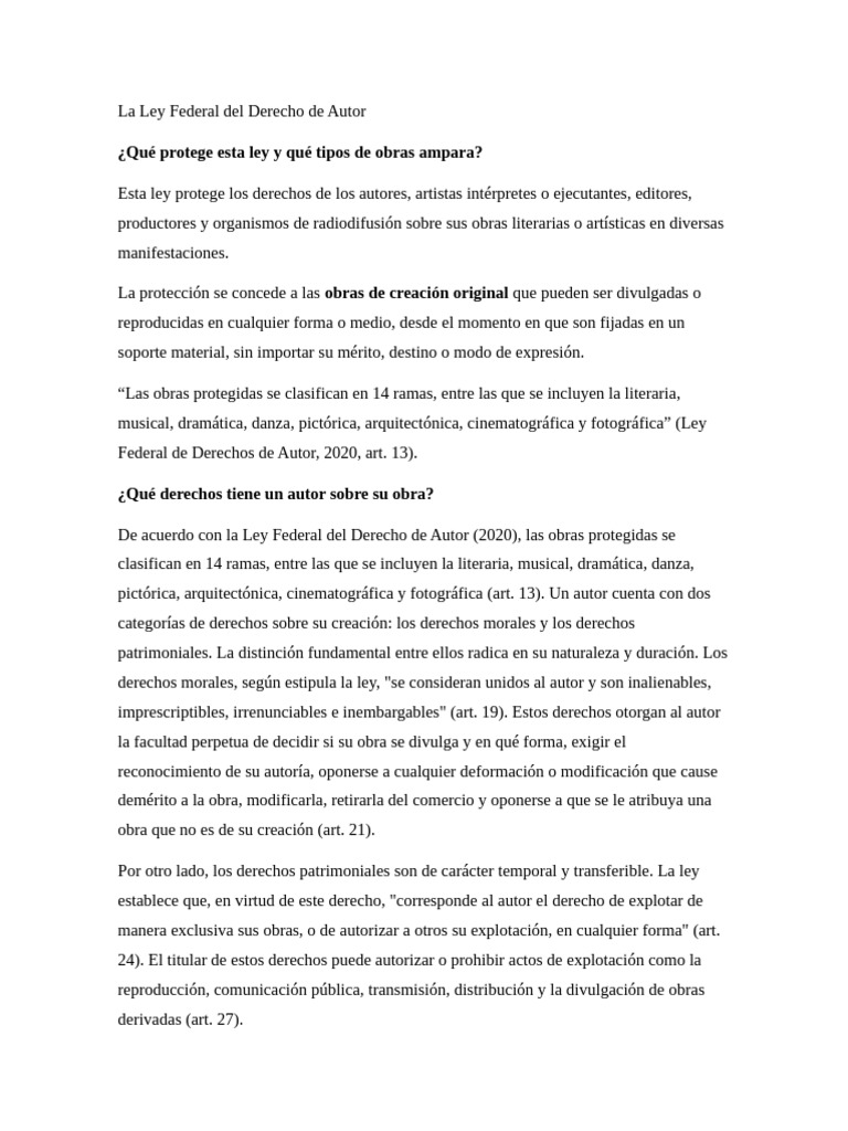 La Ley Federal Del Derecho de Autor y Datos Personales | PDF | Derechos ...