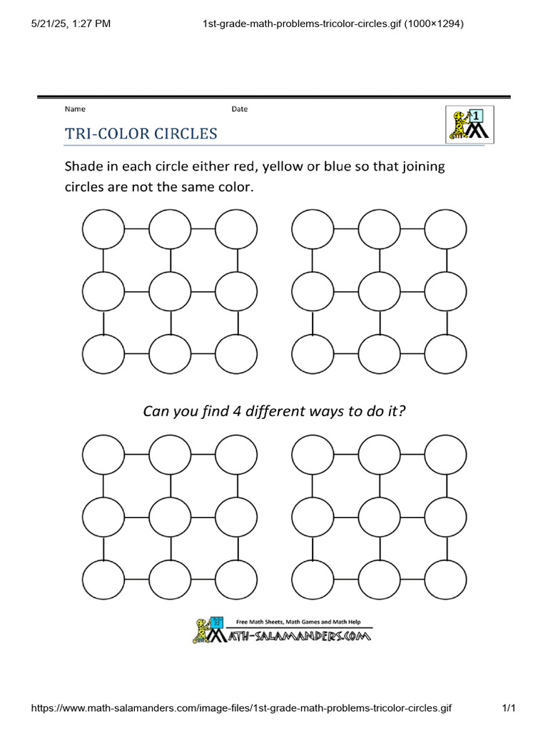 1st Grade Math Problems Tricolor Circles | PDF