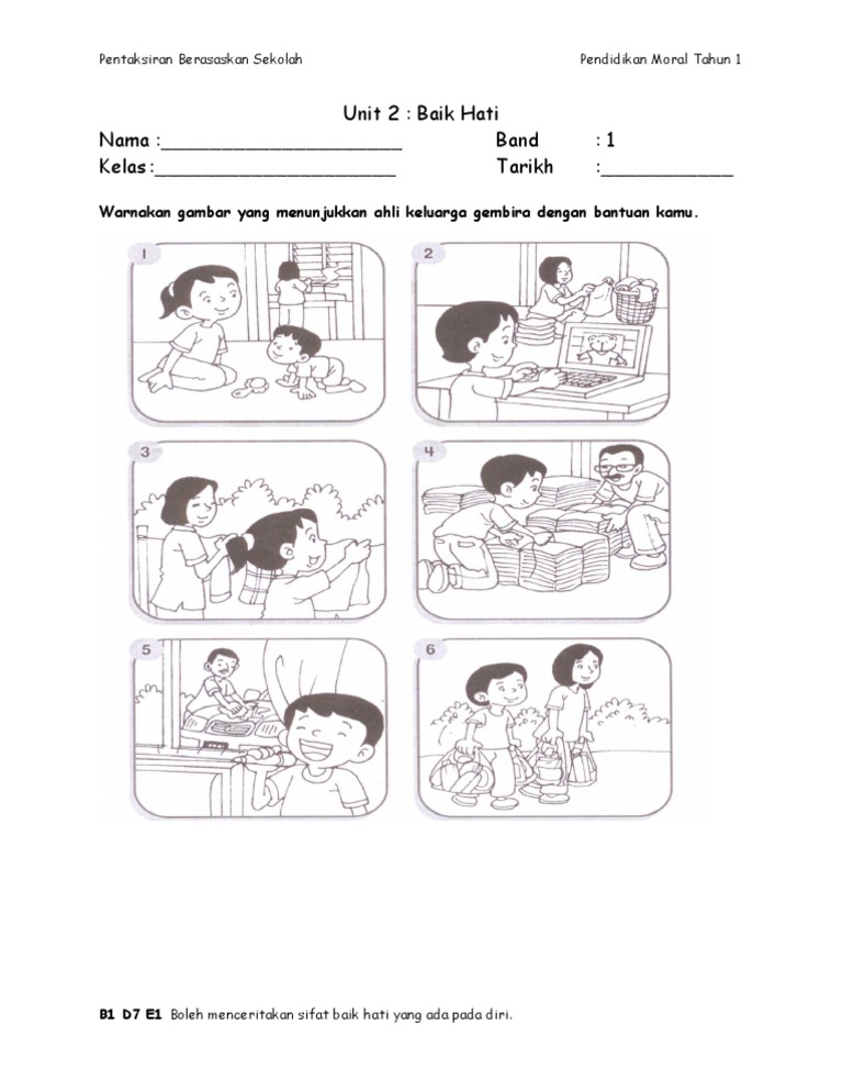 Insrument Pbs Kssr Pendidikan Moral Tahun 1 Baik Hati Band 1