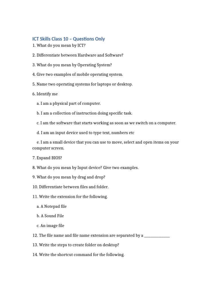 ICT Skills Questions Only | PDF