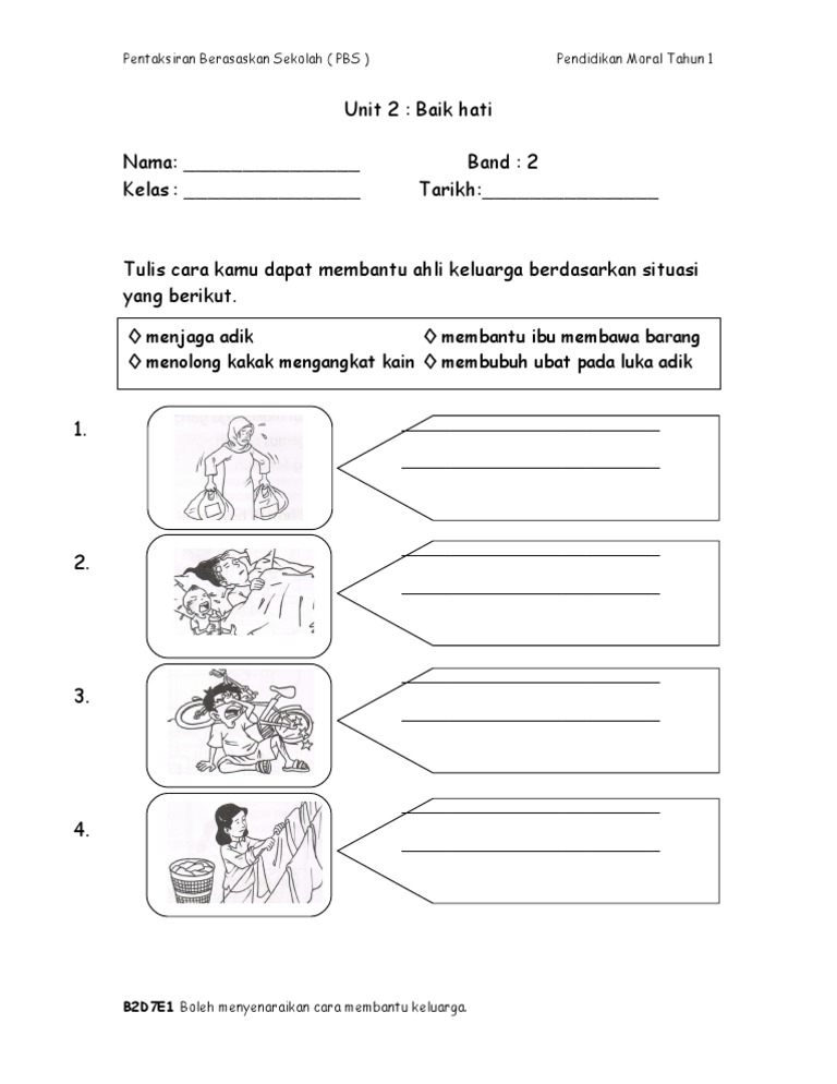 Insrument Pbs Kssr Pendidikan Moral Tahun 1 Baik Hati Band 2 Extra Pdf