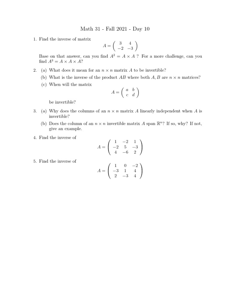 Inverses and Properties of Matrices | PDF