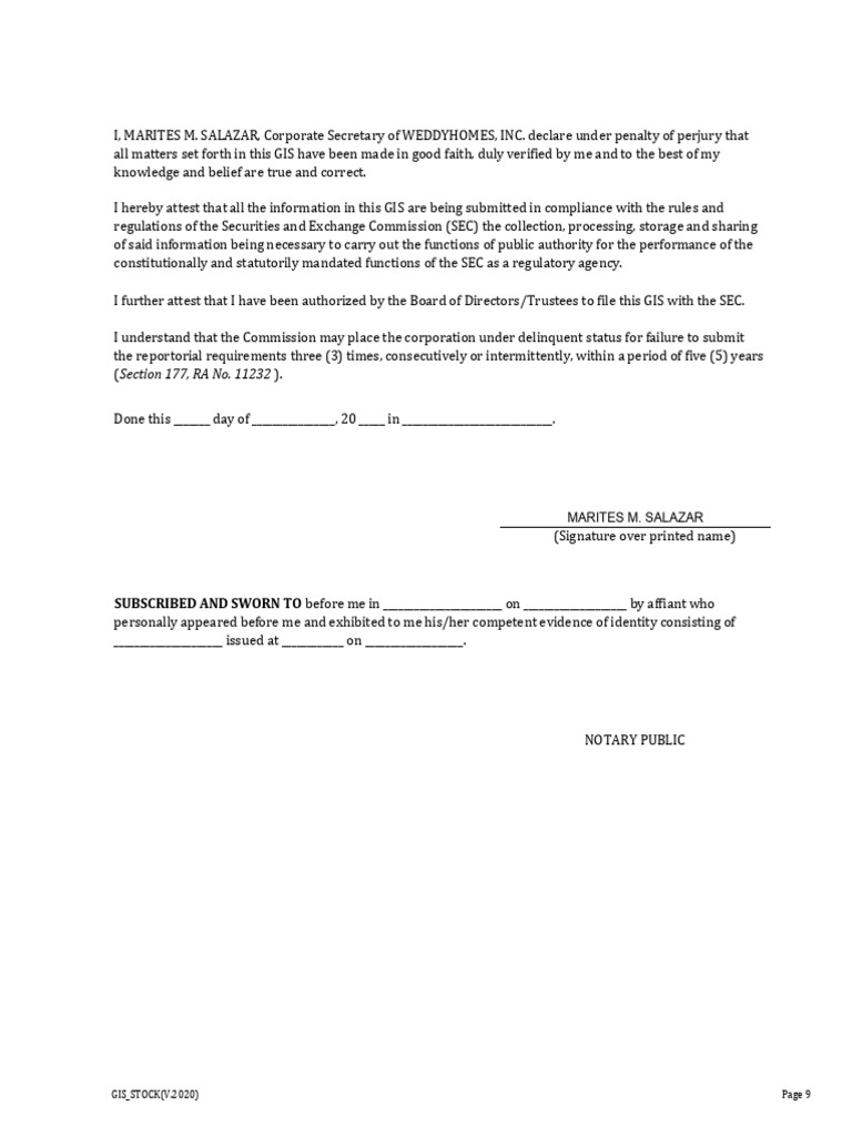 SEC Compliance Declaration for Weddyhomes | PDF