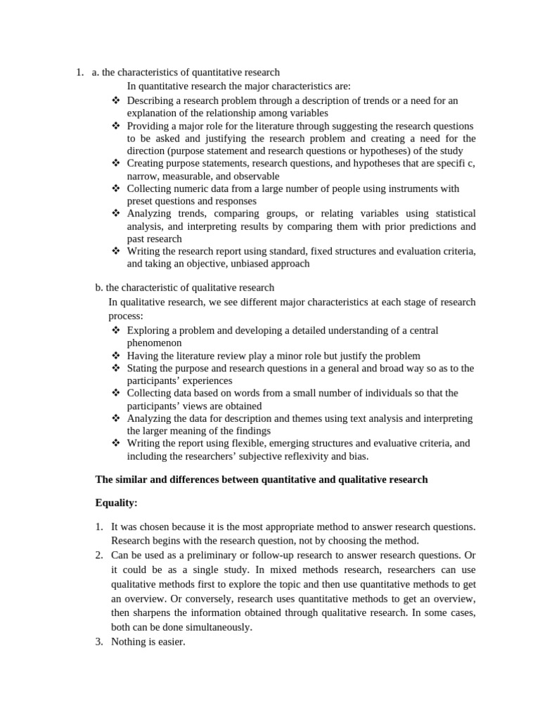 Characteristics of Quantitative vs. Qualitative Research | PDF ...
