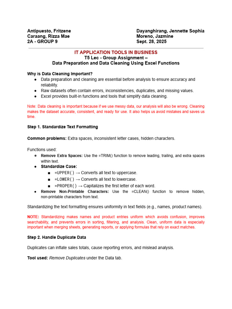 (It Applications) t5 Group Assignment | PDF | Microsoft Excel | Data