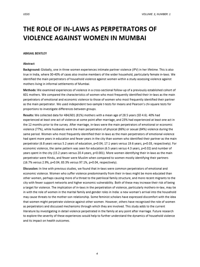 The Role of In-Laws As Perpetrators of Violence Against Women in Mumbai ...