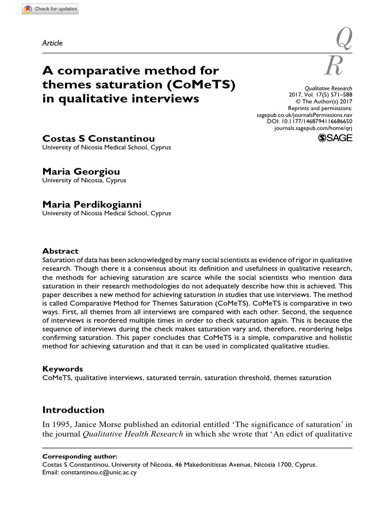 Constantinou Et Al 2017 A Comparative Method For Themes Saturation ...