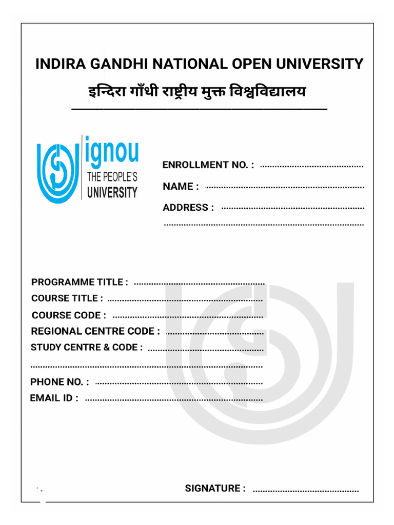 IGNOU Assignment Front Page - Edited | PDF