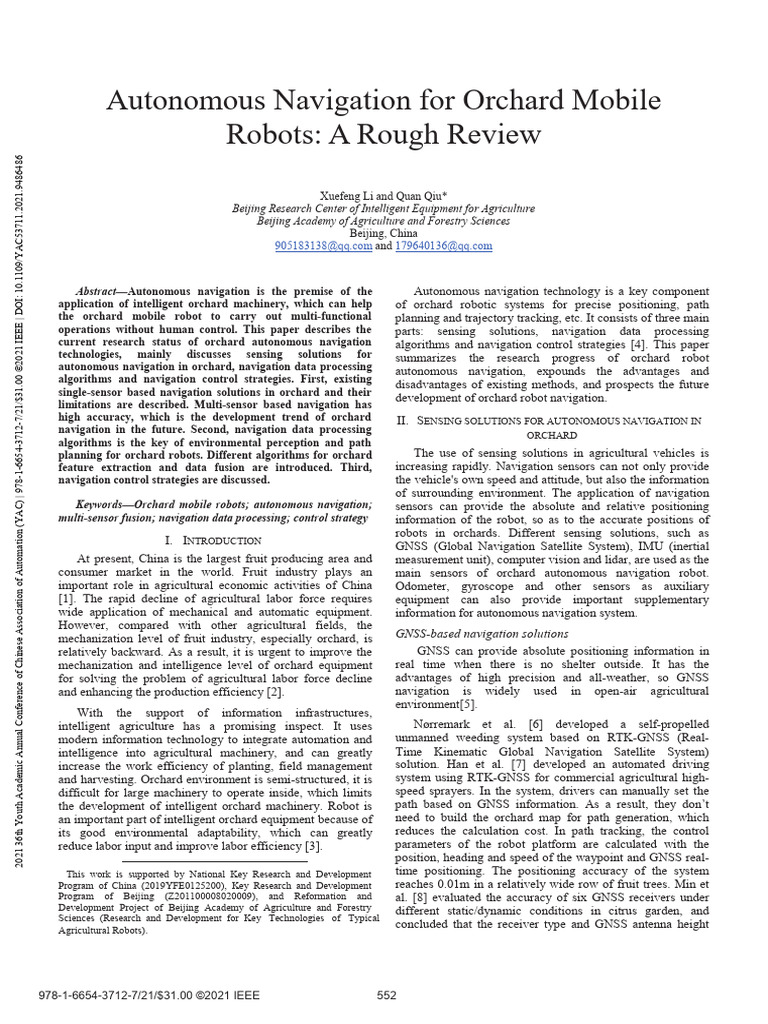 Autonomous Navigation in Agriculture | PDF