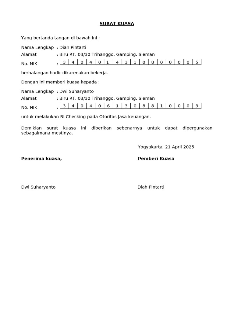Format Surat Kuasa | PDF