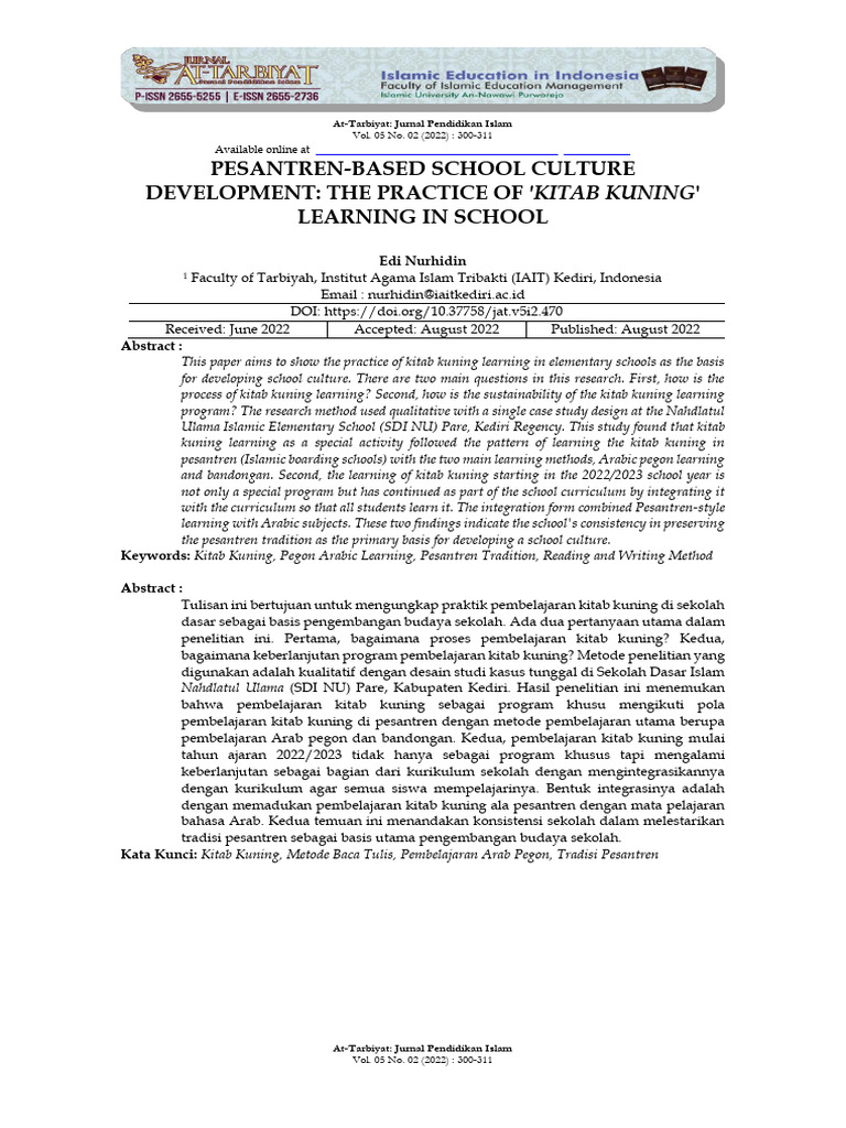 Pesantren Culture in Kitab Kuning Learning | PDF