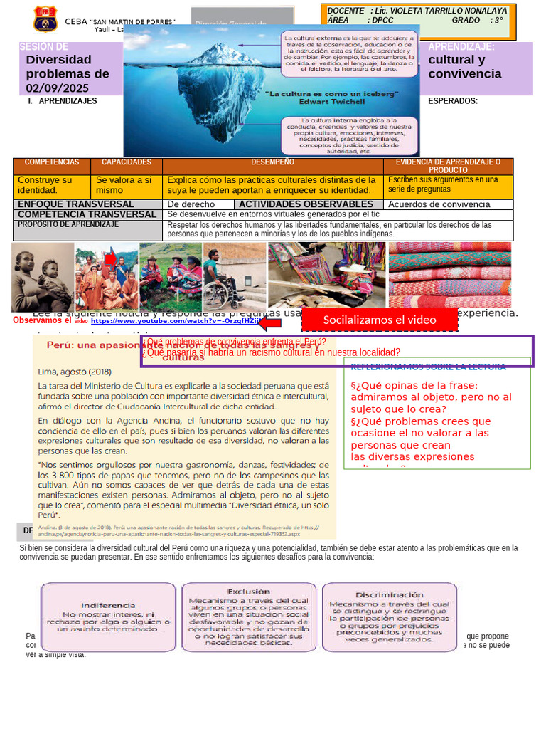 Diversidad Cultural y Convivencia en Perú | PDF | Aprendizaje ...