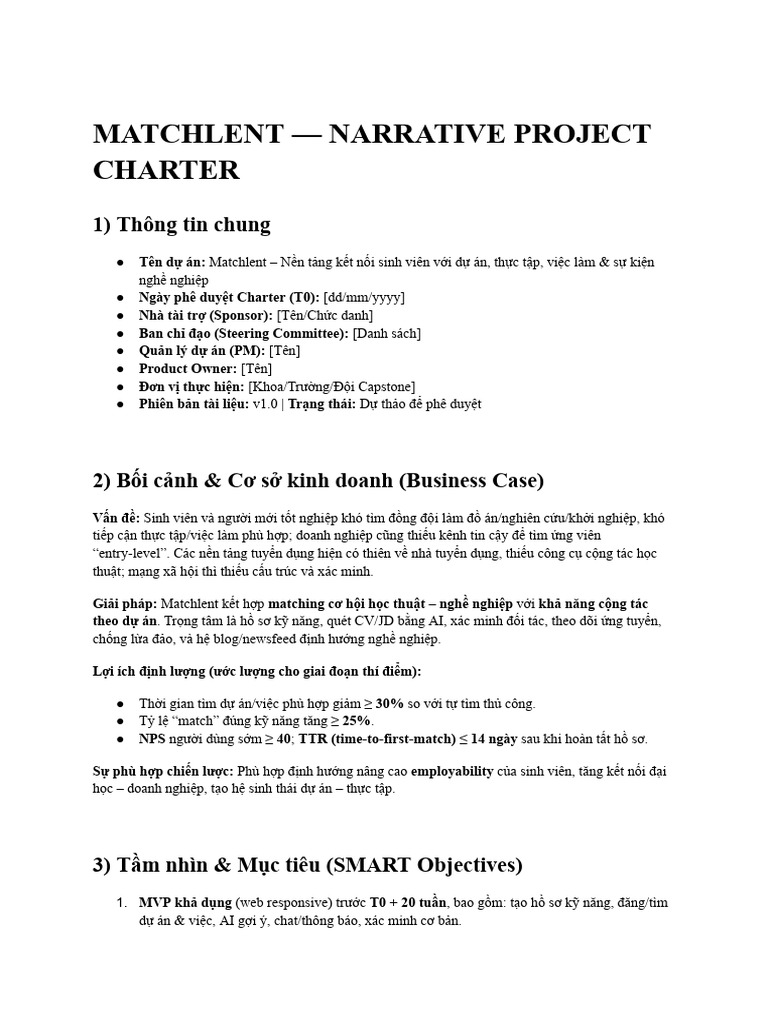 Matchlent - Narrative Project Charter | PDF
