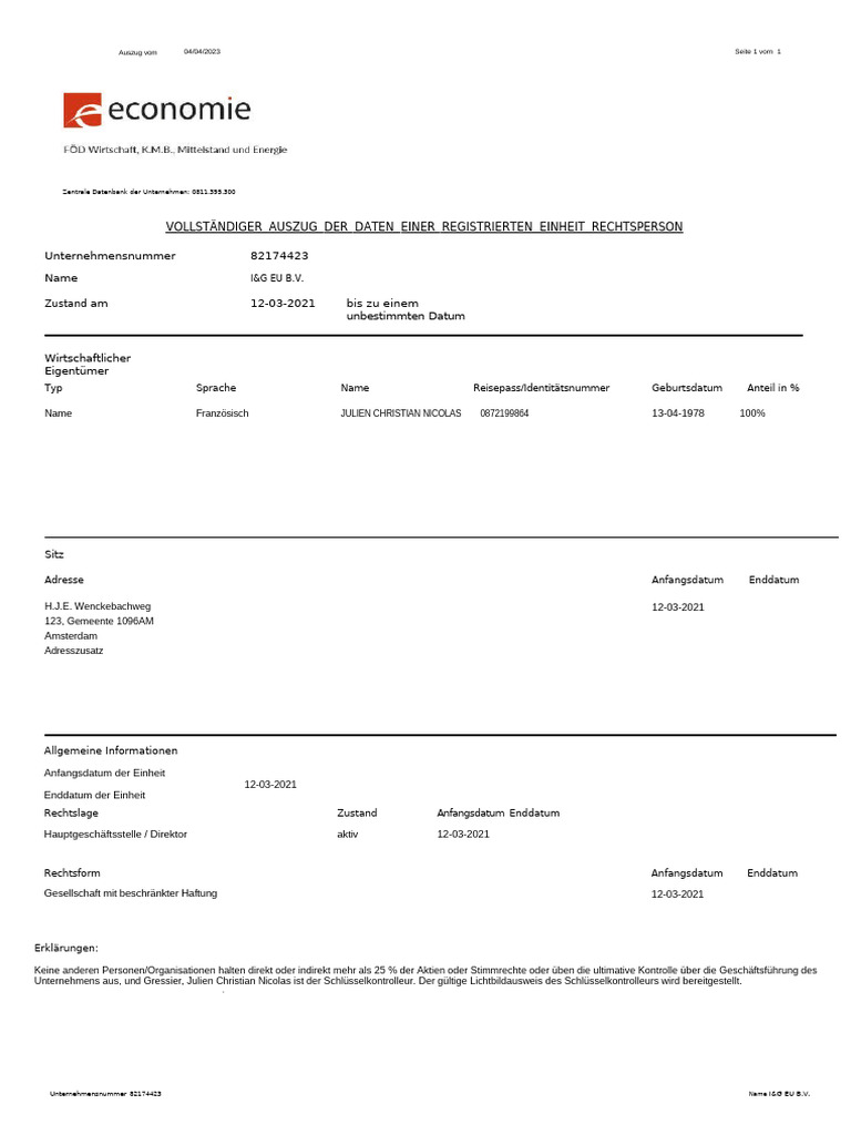 UBO Extract Trade Register | PDF