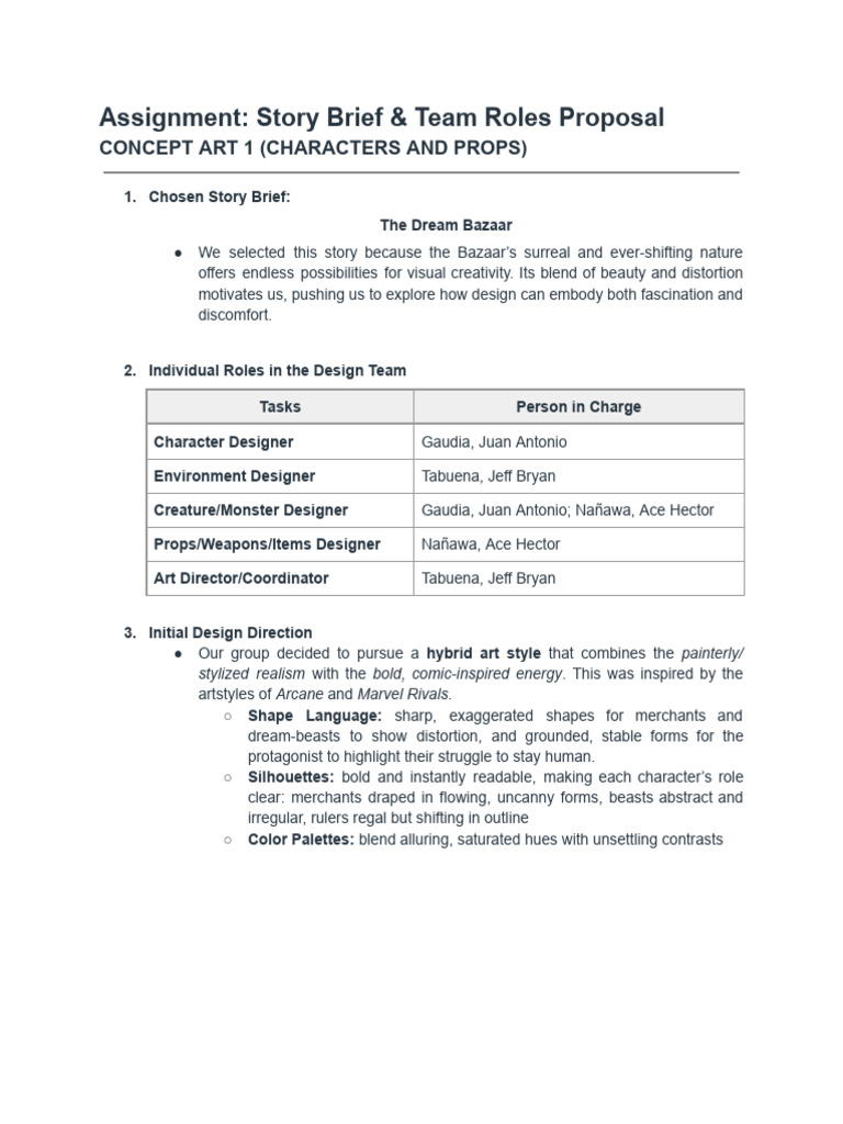 Assignment - Story Brief & Team Roles Proposal | PDF