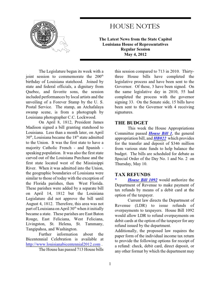 House Notes The Latest News From The State Capitol Louisiana House of Representatives Regular