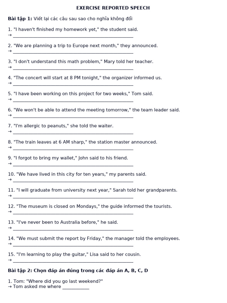 Exercise on Reported Speech | PDF