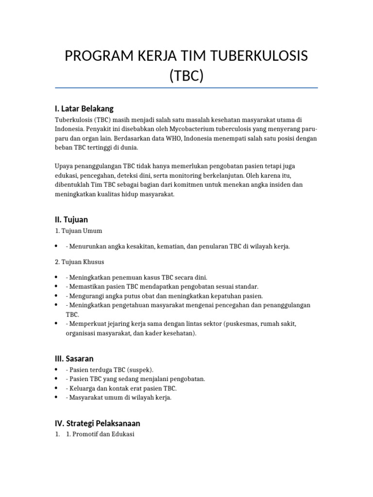 Program Kerja Tim Penanggulangan TBC | PDF