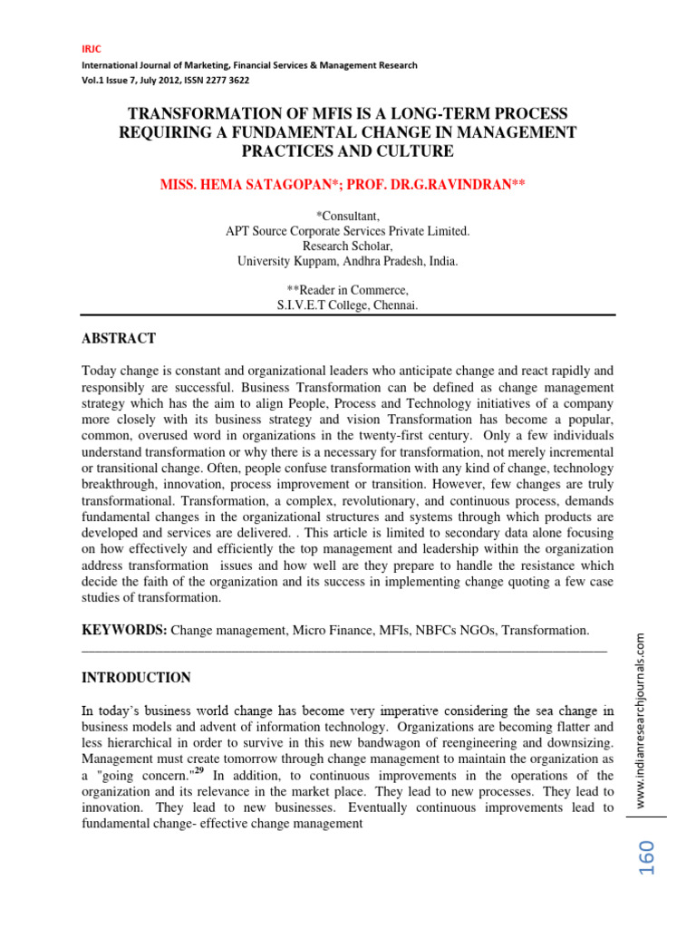 Transformation of Mfis Is A Long Term PR | PDF | Microfinance | Business
