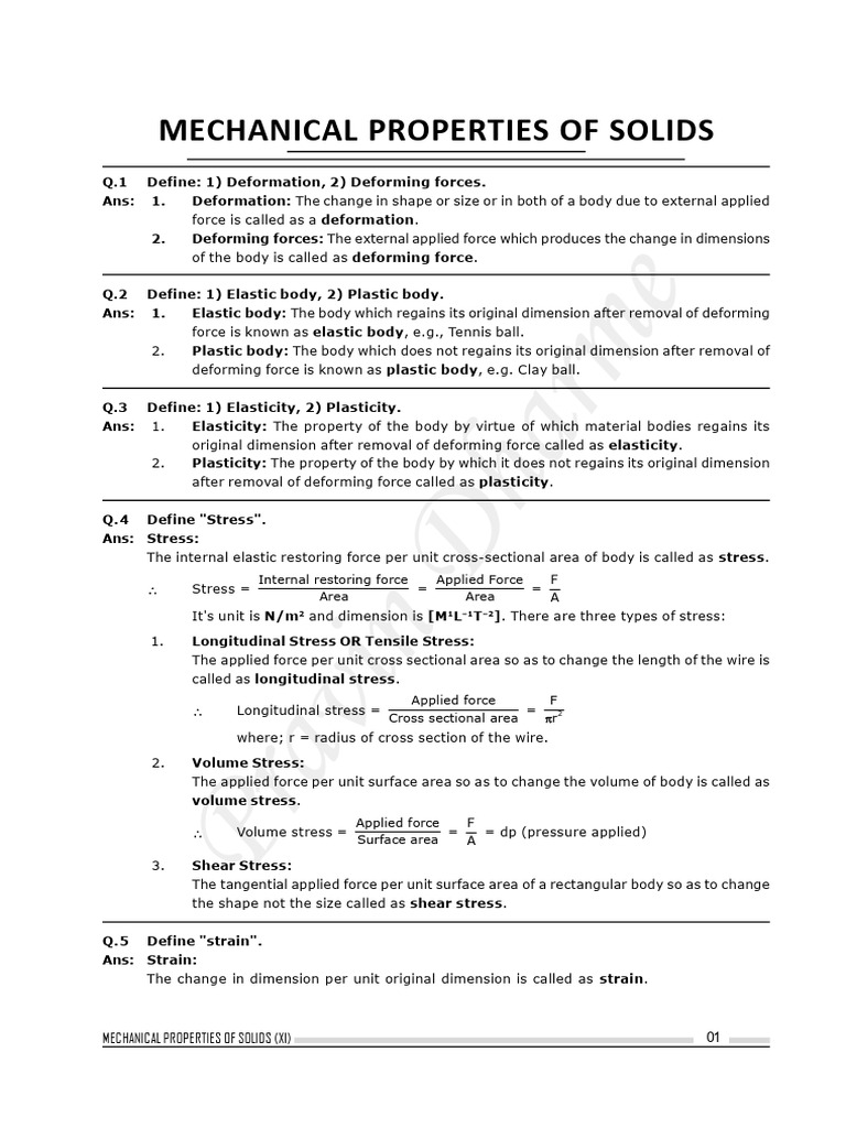 Mechanical Properties of Solids Explained | PDF | Elasticity (Physics ...
