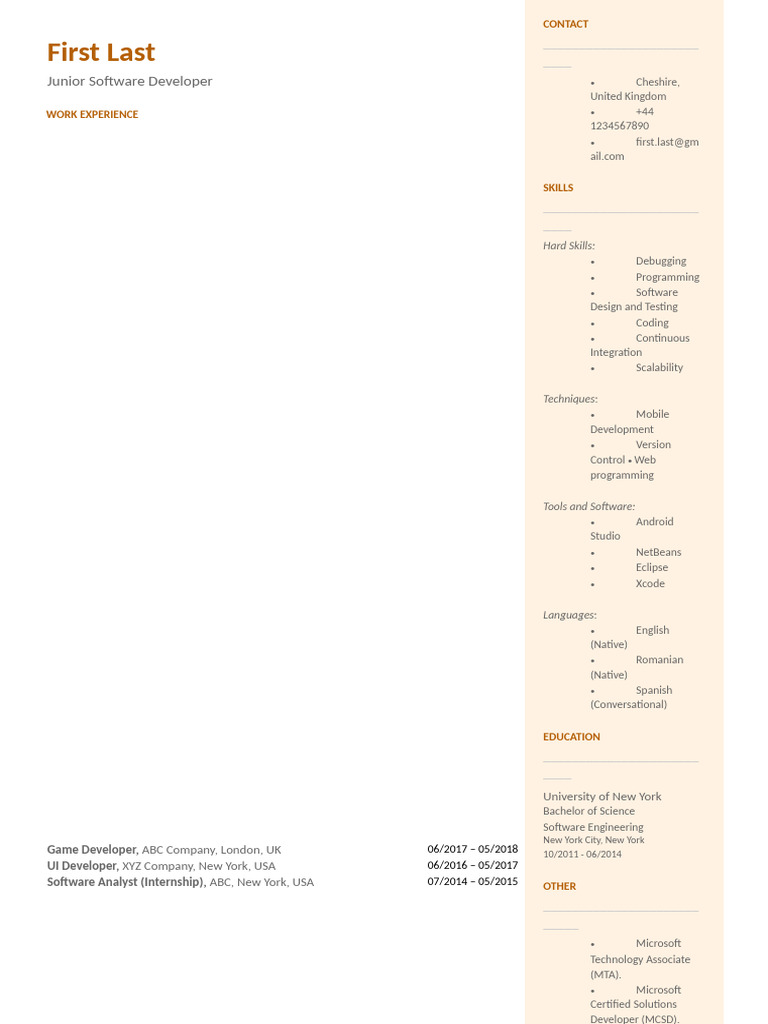 Junior Software Developer Resume | PDF | Software | Software Testing