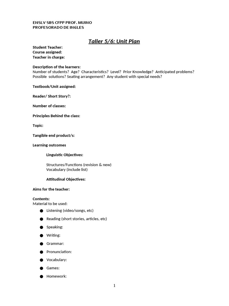 English Unit Plan for Learners | PDF