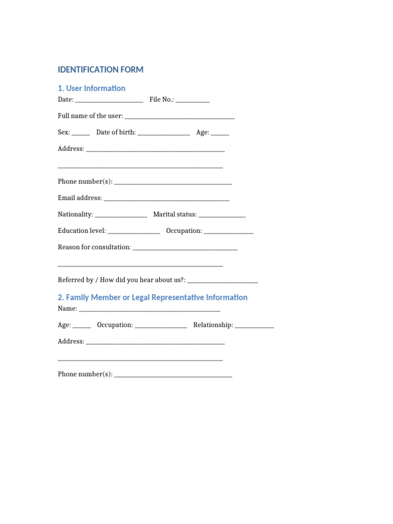 User Identification Form Template | PDF