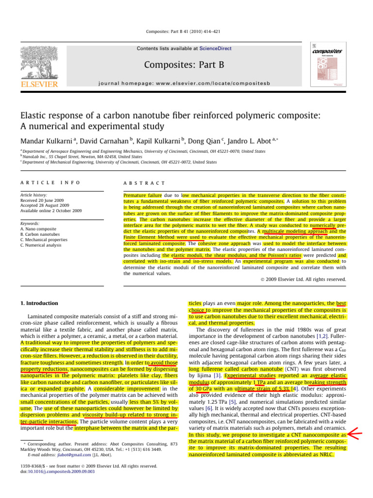 Elastic Response of A Carbon Nanotube Fiber Reinforced Polymeric ...