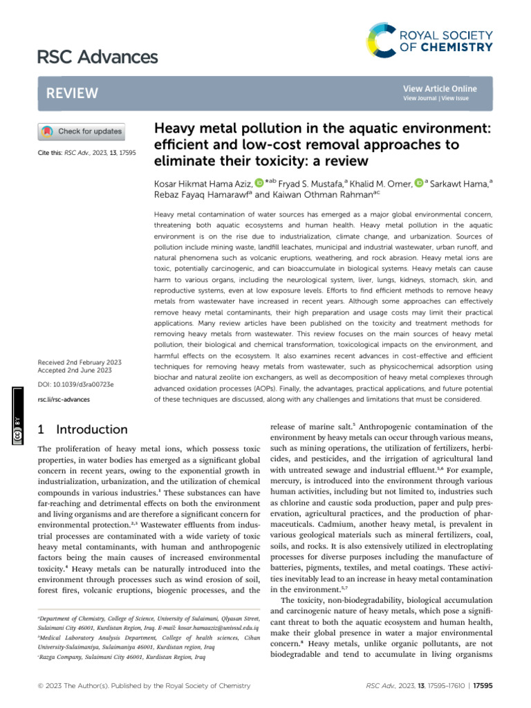Curated visual reference: Visual Reference: Aziz Heavy Metal Pollution In The Aquatic Environment Efficcient And