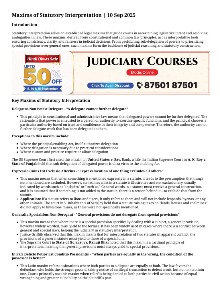 To The Point Interpretation of Statutes Ios TTP Maxims of Statutory ...