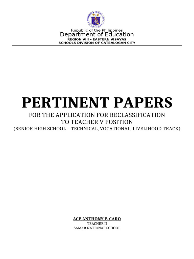 Teacher V Reclassification Application | PDF