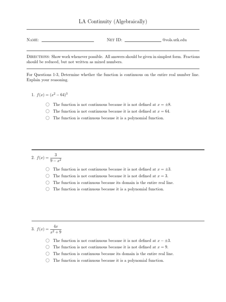 Analyzing Function Continuity in Algebra | PDF | Function (Mathematics ...