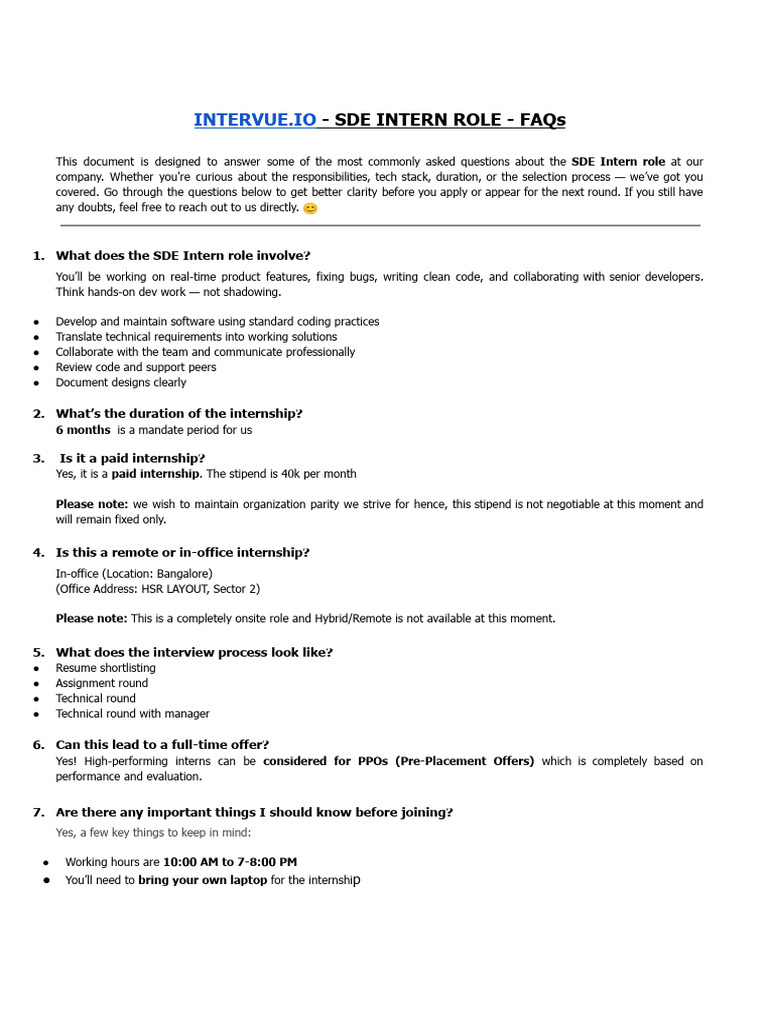 SDE Intern Role at Intervue.io FAQs | PDF | Computing