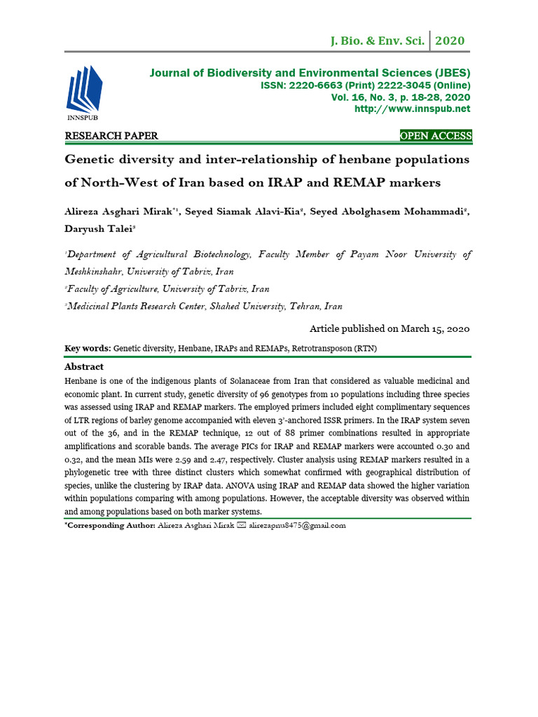 Henbane Genetic Diversity in Iran | PDF | Polymerase Chain Reaction ...