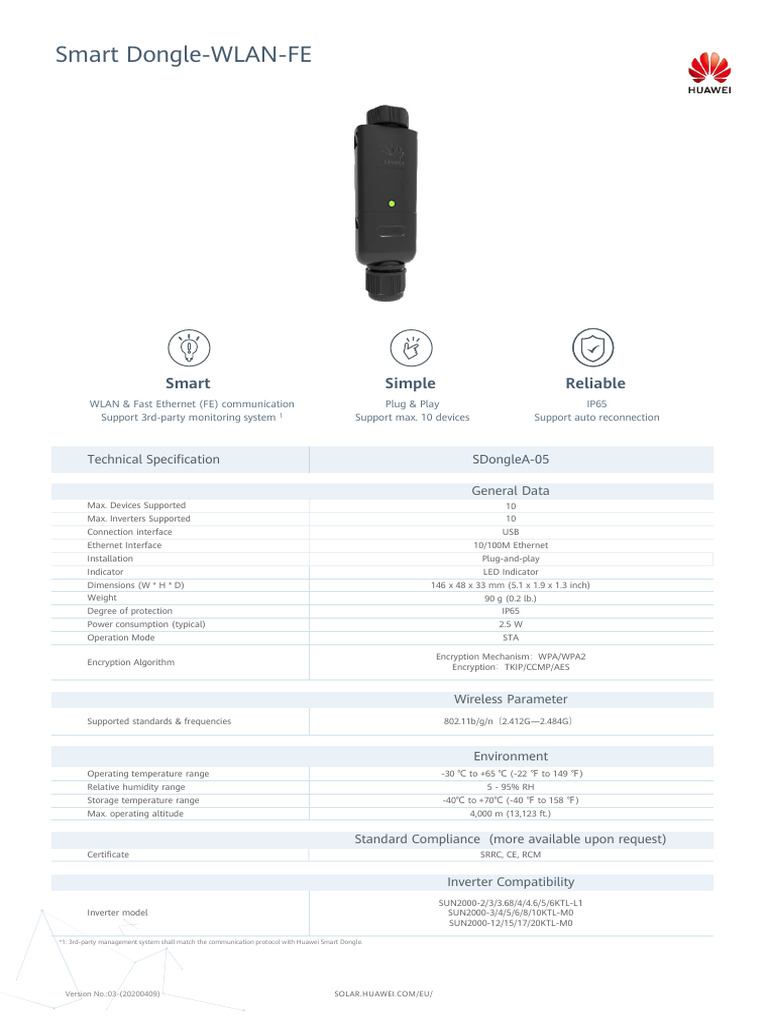Huawei Smart Dongle WLAN-FE Datasheet | PDF | Wireless Lan | Data ...
