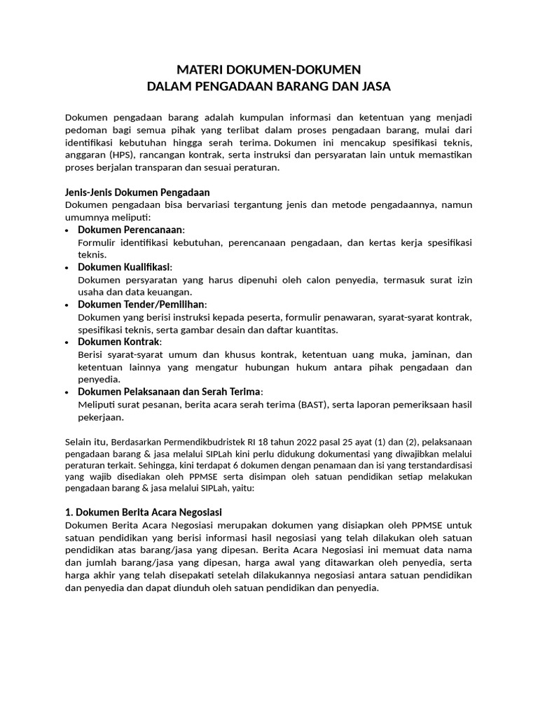 Dokumen Pengadaan Barang dan Jasa | PDF