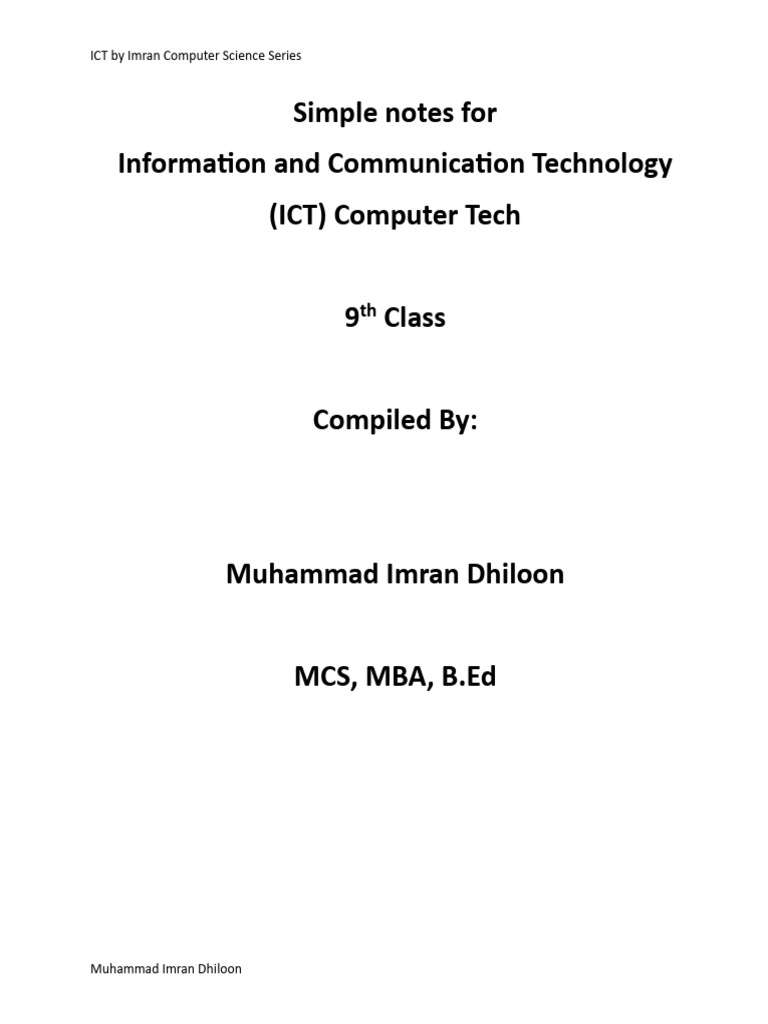 ICT Notes for 9th Class by Imran | PDF | Artificial Intelligence ...
