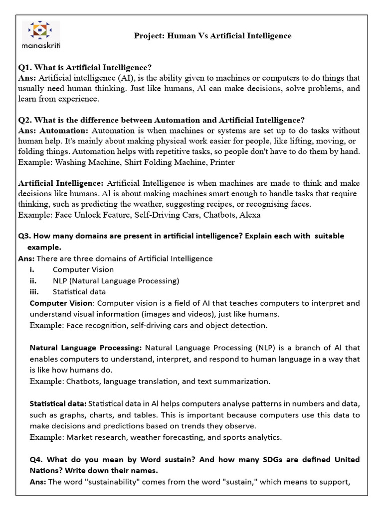 Question Answer of Human Vs Artificial Intelligence | PDF | Artificial ...