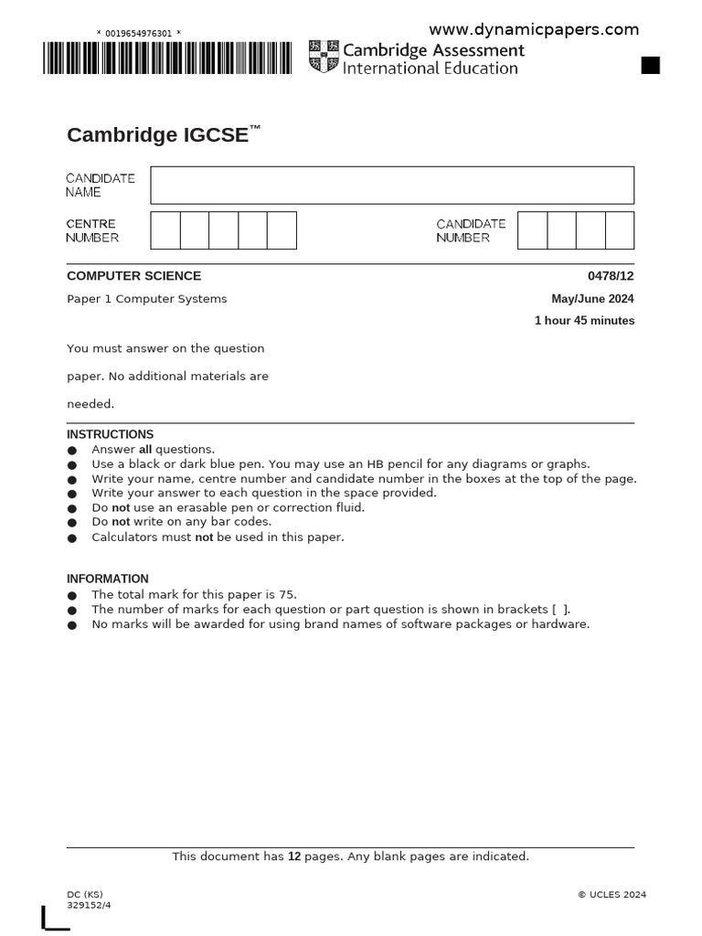 IGCSE Computer Science Paper 1 2024 | PDF | Central Processing Unit ...