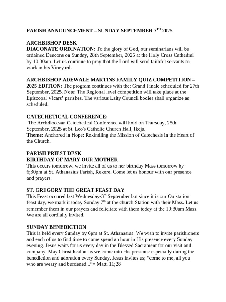 Parish Events for September 2025 | PDF